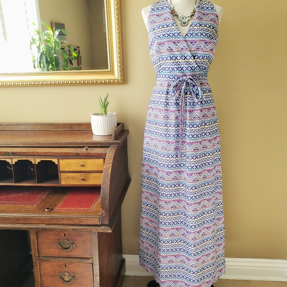 Vineyard Vines St Barths Commodore Maxi Dress Size 6 Purple Stripe Surplice Wrap - Picture 3 of 7